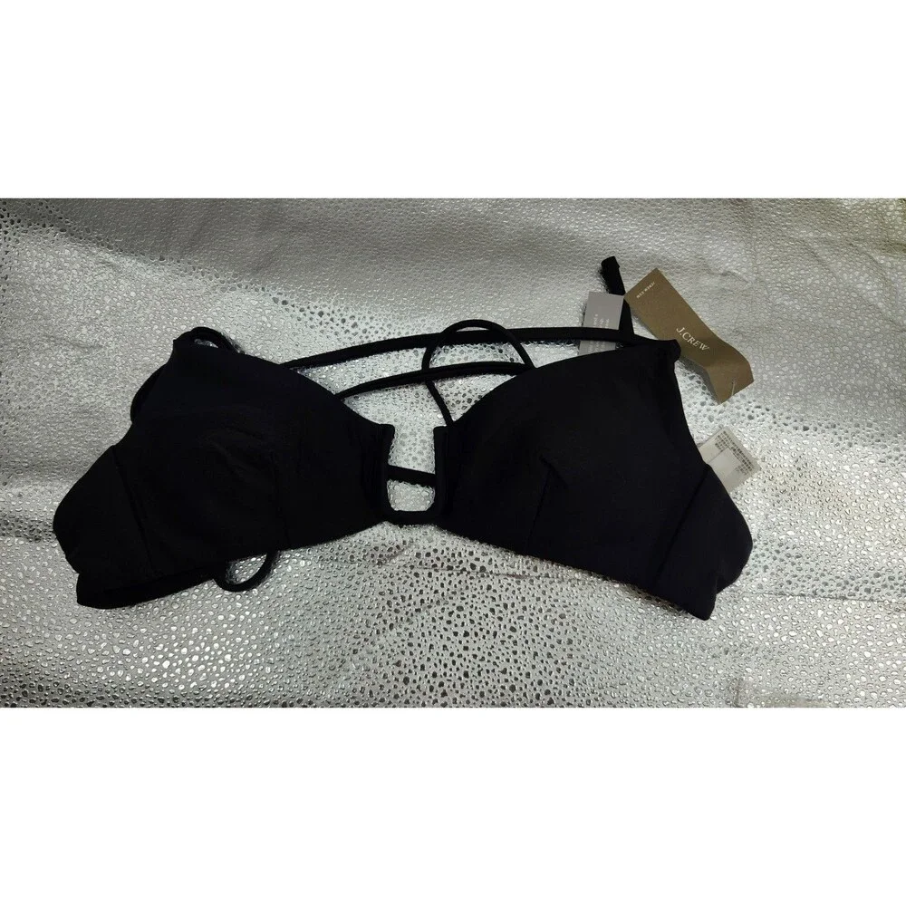 J.Crew Womens Small Black Classic Sculpt Mira Bikini Top NWT‎ Crossback